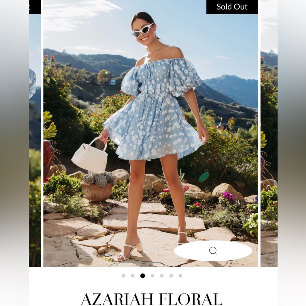 AZARIAH FLORAL ORGANZA PUFF SLEEVE MINI DRESS - LIGHT BLUE SIZE S